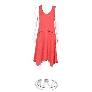 Vtg Y2K Noblu Dress Puckered Coral BlackTrim Tank Dress Art Made in USA sz L 067
